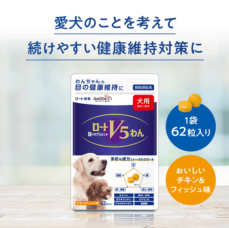 愛犬のことを考えて続けやすい健康維持対策に 1袋62粒入り おいしいチキン＆フィッシュ味