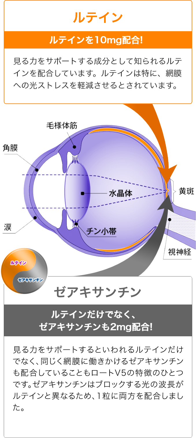 ルテインを10mg配合!ルテインだけでなく、ゼアキサンチンも2mg配合!