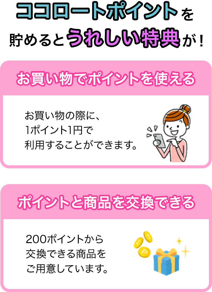 ココロートポイントを貯めるとうれしい特典が！