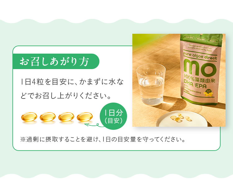 お召しあがり方 1日4粒を目安に、かまずに水などでお召し上がりください。※過剰に摂取することを避け、1日の目安量を守ってください。