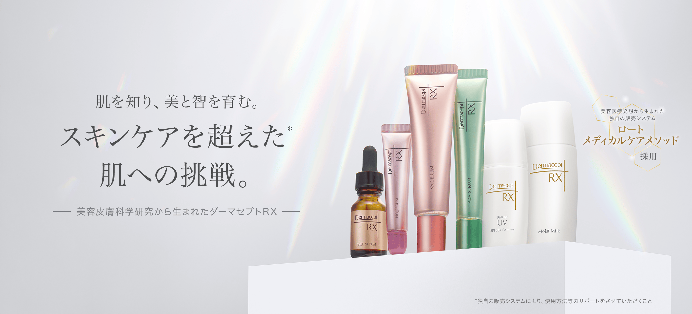 肌を知り、美と智を育む。スキンケアを超えた*肌への挑戦。 *独自の販売システムにより、使用方法等のサポートをさせていただくこと