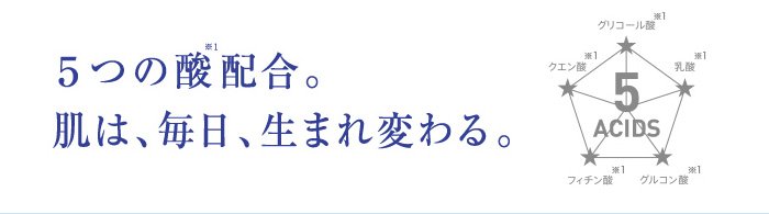 5つの酸（※1）配合。肌は、毎日、生まれ変わる。