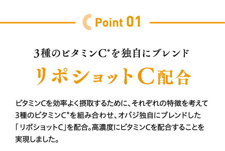 Point 01 3種のビタミンCを独自にブレンド リポショットC配合