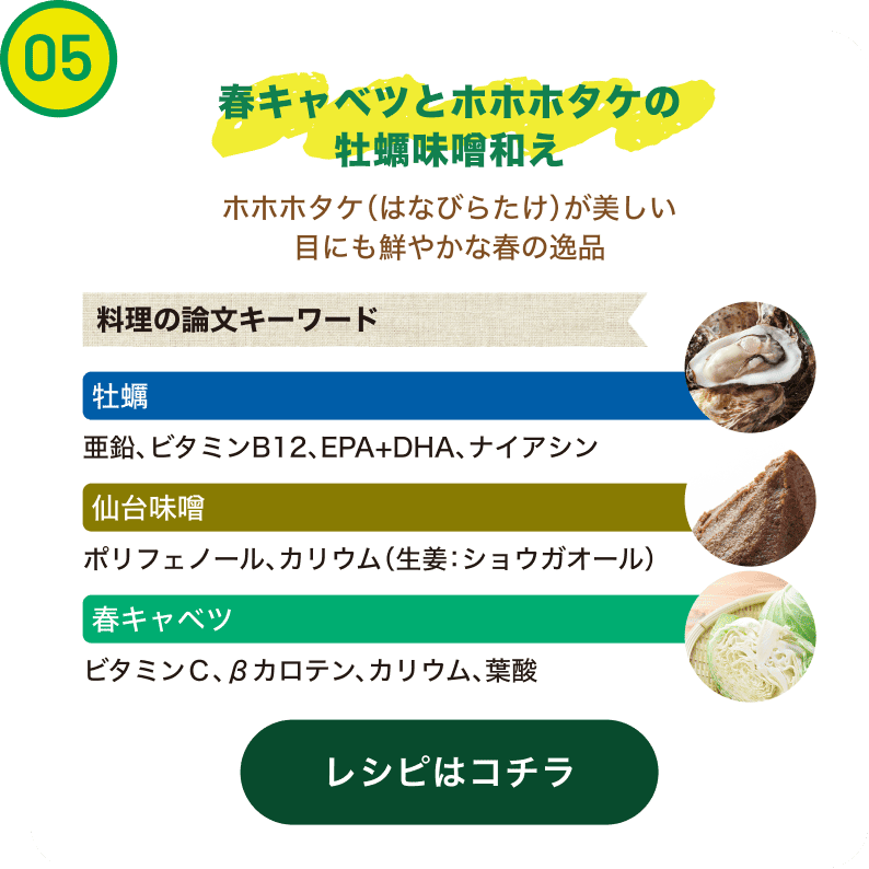 春キャベツとホホホタケの牡蠣味噌和え