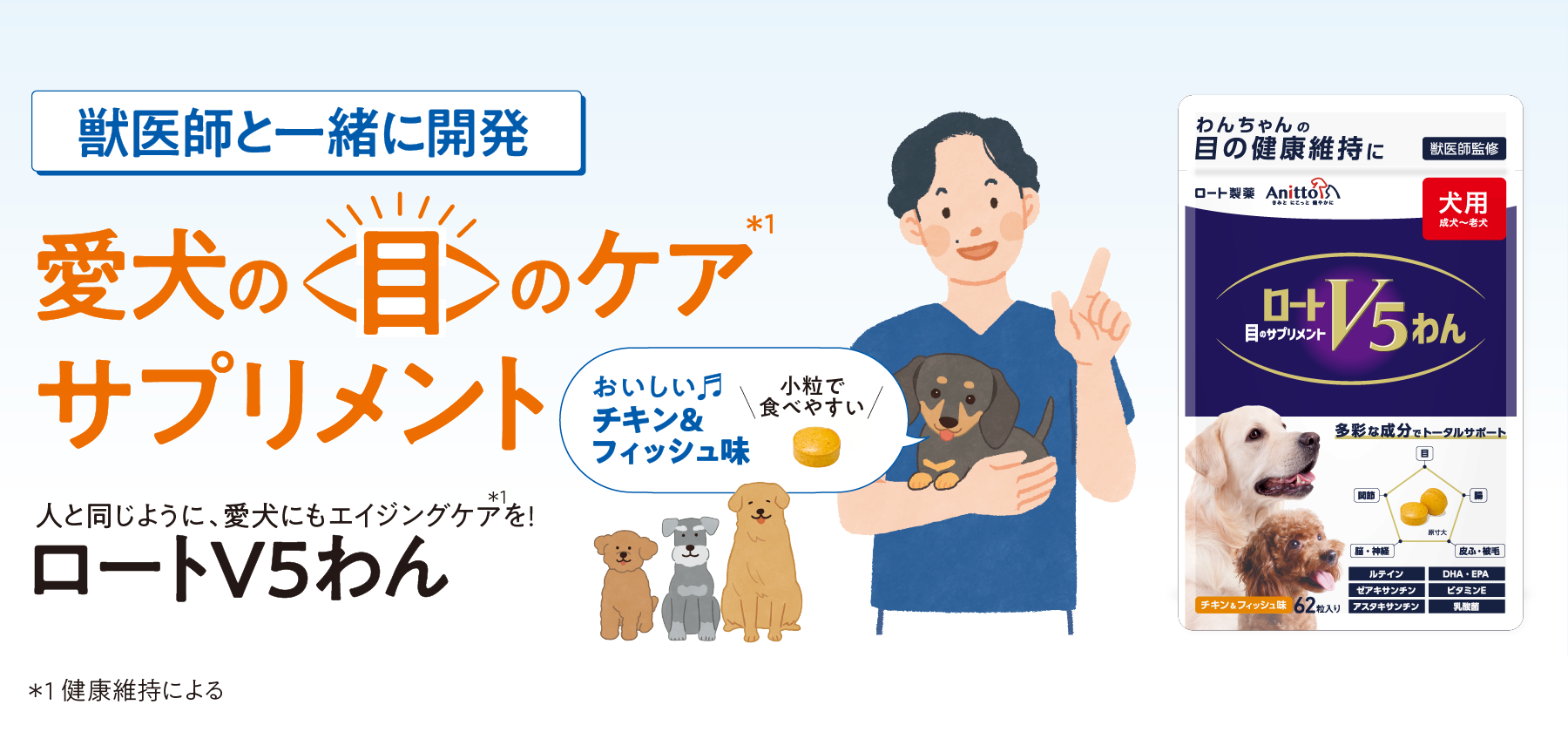 獣医師と一緒に開発　愛犬の目のケアサプリメント ロートV5わん